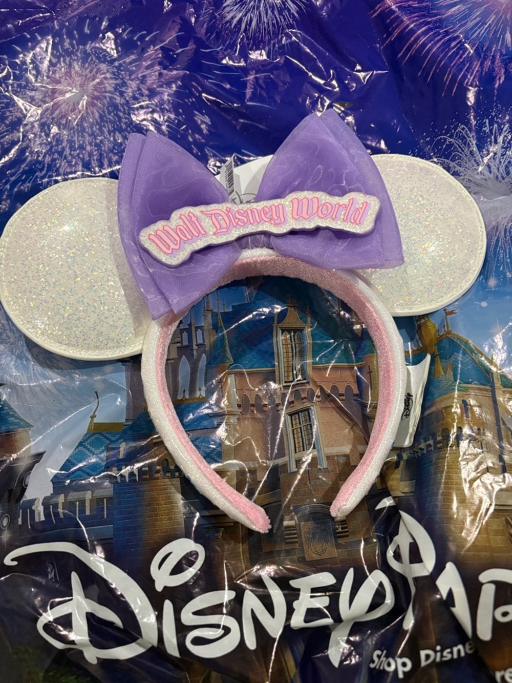 Disney Sparkle Minnie Ears Headband with Purple Bow